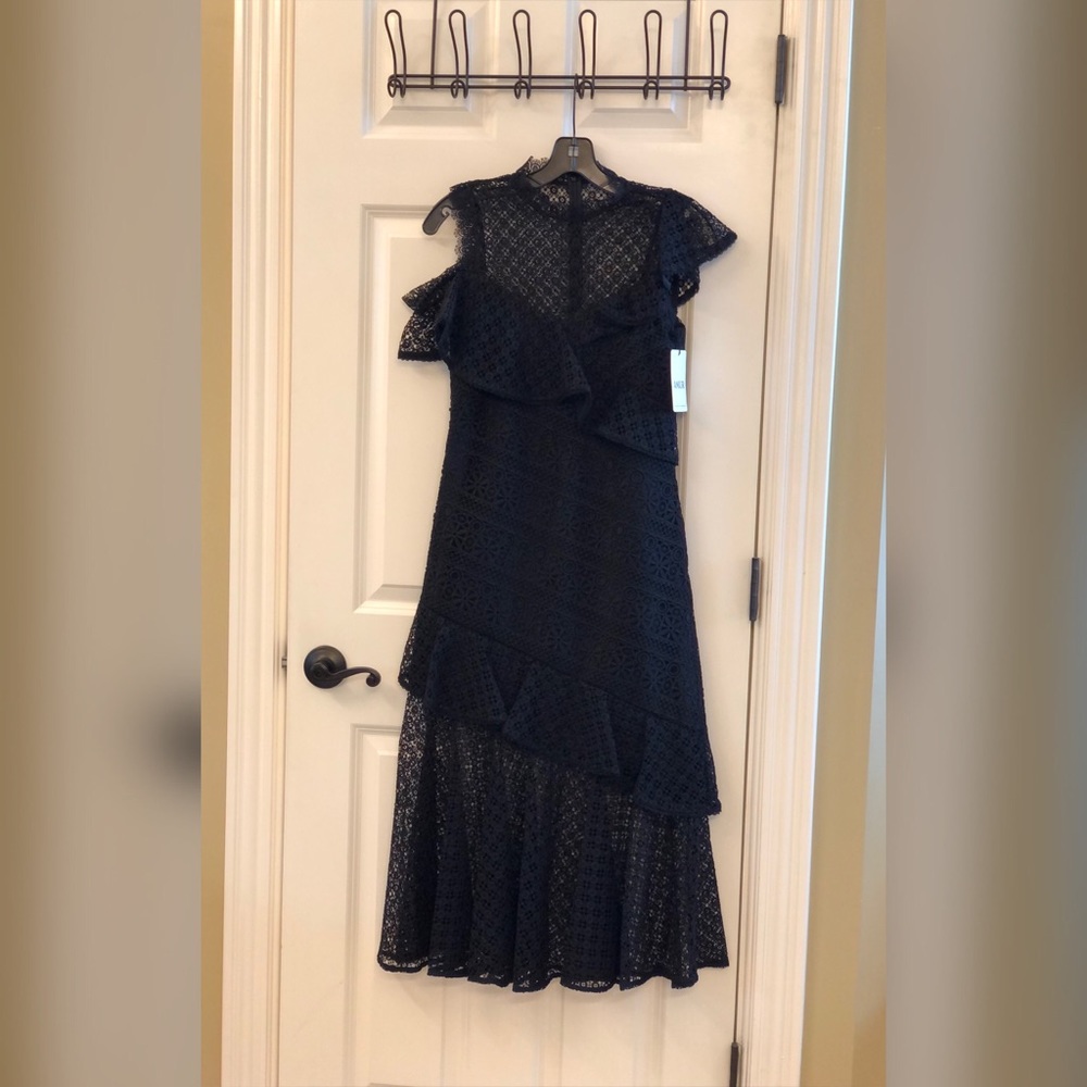 Amur Asymmetrical Lace Midi Dress